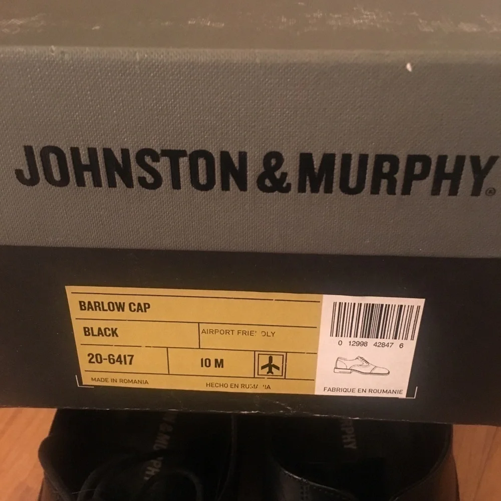 Johnston & Murphy Cap Toe Black Leather Shoes